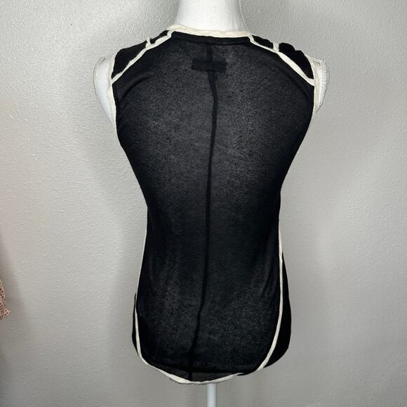 Rag & Bone Black & Cream Round Neck Sleeveless Sheer Tank Top S - Picture 5 of 13